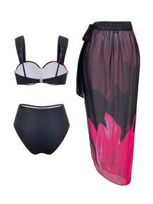 Swim Oasis Bộ bikini in họa tiết nâng ngực gợi cảm dành cho nữ + Chân váy lưới in họa tiết đồng bộ, Xuân/Hè - Nhiều màu - Xem 4