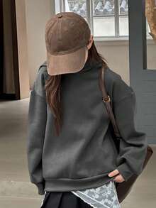 Dazy Kids Tween Girls' Solid Color Knitted Fleece Hooded Sweatshirt, Fall - Dark Grey - View 1