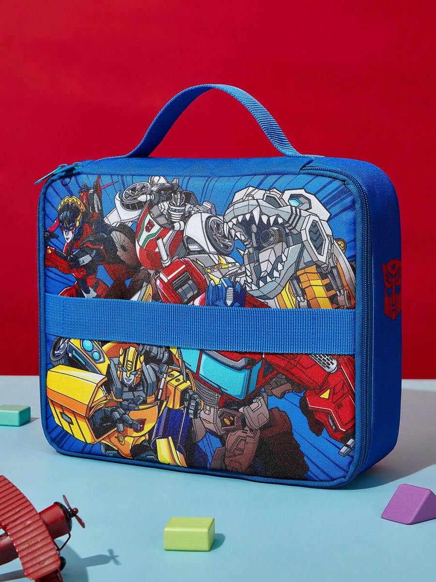 Transformers X SHEIN 1 Cartoon Character Printed Thermal Insulation Lunch Bag, Two Portable Ways To Keep Food Warm Or Cold, Picnic Bag, Large Capacity, Can Hold Lunch Boxes And Drinks Or Fruit, Suitable For Picnics, Camping, Travel, Family Use, Suitable For Families, Students,Gift Ideas - 藍色 - 查看 1