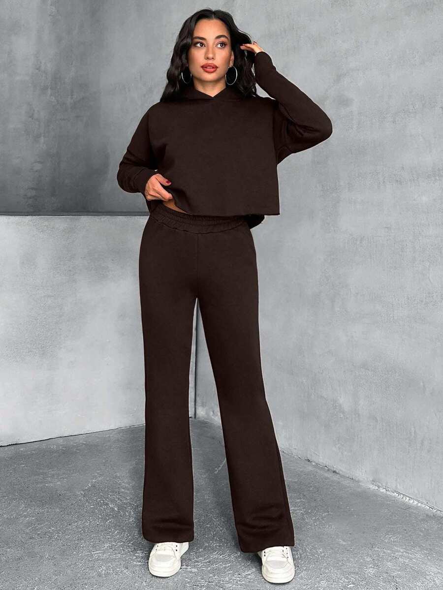 EURMUSE Bluza z kapturem, komplet z bluzą, dwuczęściowy dres, zestaw na co dzień, luźny dres, komplet z bawełny, luźny dres, wygodny pasujący strój, gładki biały komplet, codzienny dres, podstawowy strój domowy, miękki bawełniany dres