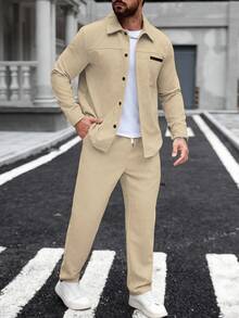 Manfinity Homme 男士口袋衬衫和松紧腰带裤 - 卡其色 - 查看 7