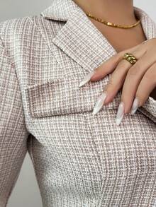 Elenzga New Women's Blazer Collar Long Sleeve Bow Decor Faux Pocket Open Front A-Line Maxi Dress, Versatile For Vacation, Commute, Daily Wear, Autumn/Winter, Youthful & Elegant - Multicolor - View 4