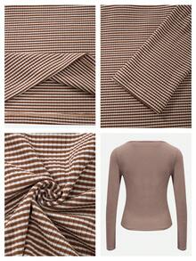 Nuvra 女士常规条纹印花舒适罗纹面料长袖吊带衫 - 杏色 - 查看 3