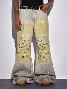 ROMWE MEN Street Life Men's Casual Printed Flare Jeans - Blue - View 5