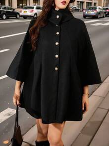 Auvina Veste décontractée pour femmes grandes tailles, col montant, patchwork, manches longues, fermeture boutonnée, style casual