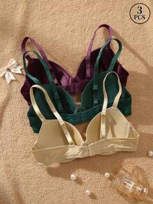 3pcs/Set Women's Solid Color Comfortable Underwire Bras - Multicolor - View 2