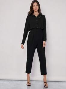 BizChic 女士纯色翻领长袖垂褶衬衫，现代优雅都市通勤日常浪漫90年代复古风，适合圣诞节、新年、情人节、派对、海滩、毕业典礼、时尚、节日、假日、婚礼宾客、早午餐、机场等多种场合。 - 黑色 - 查看 5