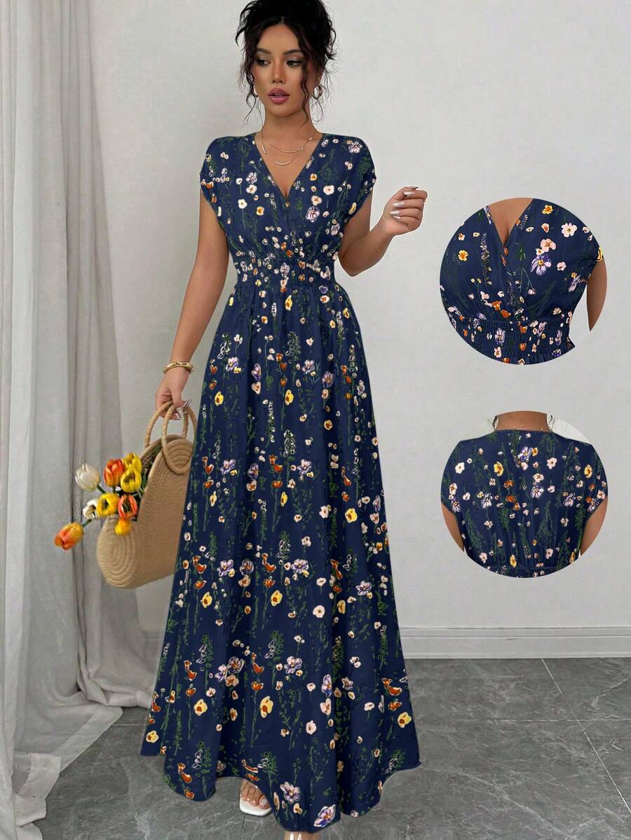 EMERY ROSE 女式花卉V领无袖束腰长裙 - 彩色 - 查看 1