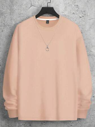 Manfinity Homme Sudadera de cuello redondo de unicolor casual para hombres, versátil para el otoño