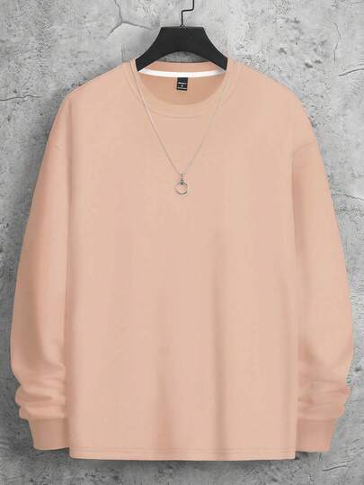 Manfinity EZcore 男士休闲纯色圆领卫衣，适合秋季穿着，米色，落肩设计，长袖上衣