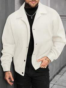 Manfinity Homme Men's Solid Color Single-Breasted Casual Wool Blend Overcoat, Autumn/Winter Cream Plus Size Men Overcoat - Beige - View 3