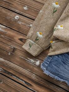 SHEIN LUNE Casual Minimalist Printed Pattern Crew Neck Loose Fit Women Sweatshirt, Retro Vintage Style, 3D Embroidered Print, Suitable For Early Autumn,Fall