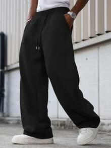 Manfinity Hypemode Men's Casual Solid Color Drawstring Waist Sweatpants Oversized Sweatpants Black Baggy Sweat Pants Men Baggy Streetwear Black Joggers Men Goth Sweatpants