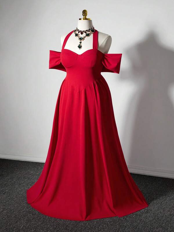 Grovea Plus Size Sexy Backless Elegant Off-The-Shoulder Bow Dress