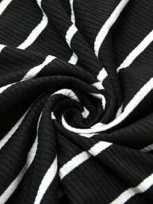 EMERY ROSE Plus Size Women Waist Tie Casual Striped A-Line Midi Skirt, Thanksgiving For Women, Autumn/Winter,2025 New - Black and White - View 3