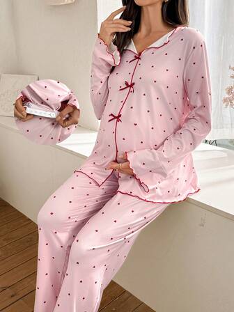 Moonlight & Mama Hjärttryckt, slagkant, långärmad topp och byxor, mammapyjamasset, höst och vinter