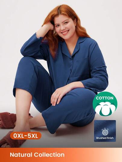 LUVLETTE Conjunto de pijama de algodón suave cepillado de talla grande para mujer, conjunto de ropa de estar en casa para otoño