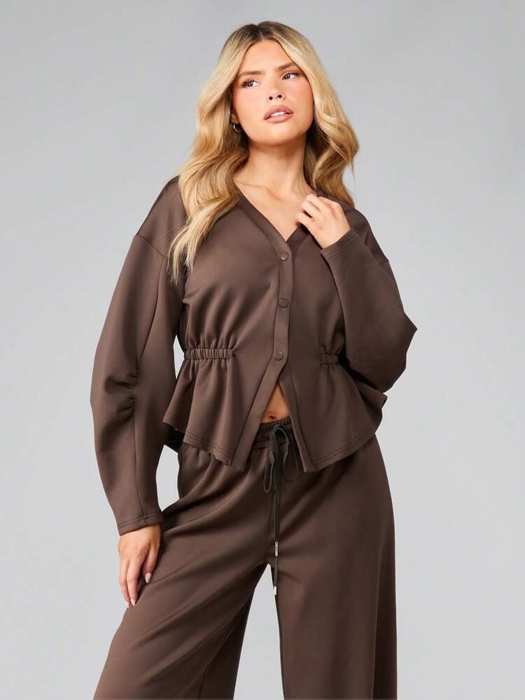 MISSGUIDED Women Scuba Cinched Waist Jacket And Wide Leg Jogger Coordinate Set Casual Lounge Outfit