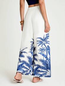 CAJUNI x Carol Peixinho Pantaloni larghi ed eleganti a vita alta con stampa di palme per donne - Beige - Visualizzare 2