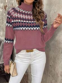 EMERY ROSE Áo len dài tay cổ cao cổ điển dành cho nữ (Họa tiết Argyle ngẫu nhiên) - Hồng - Xem 6