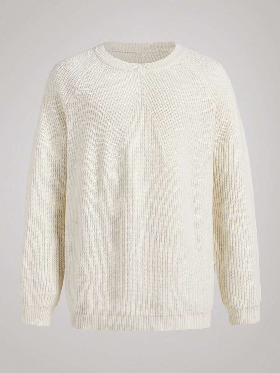 OFFICEAU Oversized Solid-Color Casual Commuter Style, Crew Neck Knit Sweater Men's Base Layer Sweater, Fall Winter, Old Money - Beige - View 1