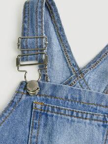 Young Girl Y2K Washed Blue Denim Bib Overalls,Fall Clothes,Winter Clothing ,Casual And Fashionable Vacation Outfits,Street Wear,2000s Style ,Christmas - Light Wash - View 8