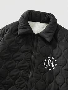 ROMWE MEN Men's Long Sleeve Casual College Style Padded Coat, Autumn/Winter - Black - View 3