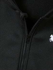 Genkimix Kids 少女外套，纯色时尚蝴蝶结卫衣夹克，舒适加厚保暖内衬卫衣面料，袖口蝴蝶结装饰，青春活力风格，适合返校季或休闲户外穿着 - 黑色 - 查看 5