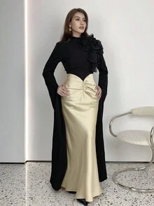 Elenzga 女士方领亮片装饰束腰优雅连衣裙 - 彩色 - 查看 4