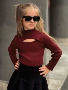 Dazy Kids Girls Turtleneck Slim Fit Hollow Out Long Sleeve Sweater, Fall