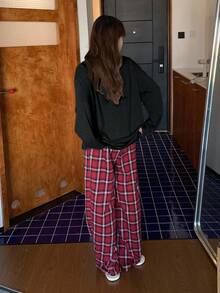 DAZY Teens/Youth Girls Casual Loose Plaid Pajamas/Loungewear, Autumn - Black - View 4