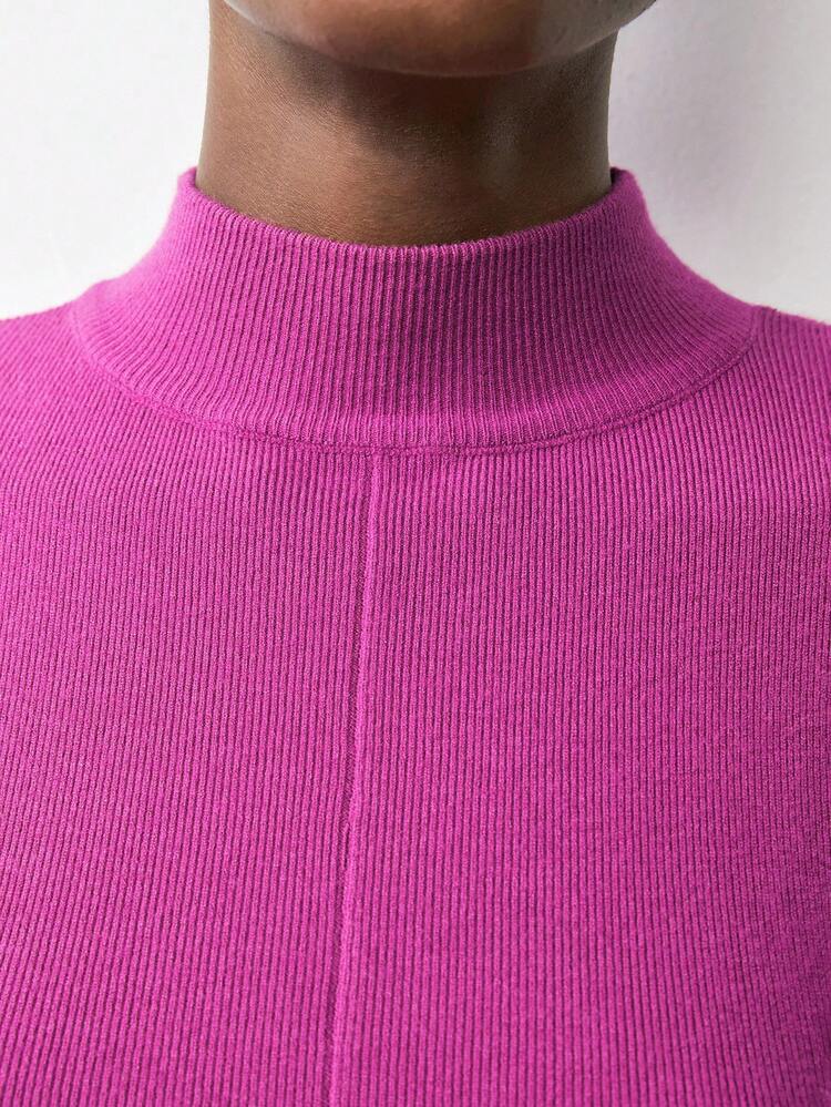 SHEIN Maija Plum Red Fitted Waist High Neck Long Sleeve Minimalist Chic Elegant Blouse For Women Fall For Women High Neck Top Purple Turtleneck Sweater Ribbed Turtleneck Purple Top Women Mock Neck Sweater Christmas Sweater For New Year Christmas Sweater Autumn For Women New Year Pink Sweater Women's Social Blouse Winter Sweaters For Women