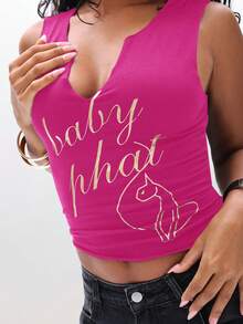 BABYPHAT Notch Neck Tank Top With Script Lettering For Casual Summer Wear - Hot Pink - View 6