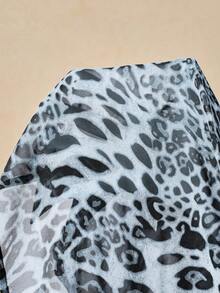 Travachic Plus Size Women Chiffon Floral Print Long Sleeve Blouse, Leopard Print Ruffle Hem Shirt - Blue - View 8