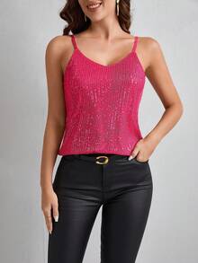 SHEIN Clasi Women's Fashion Sequin Decor Minimalist Camisole, Casual Everyday Wear