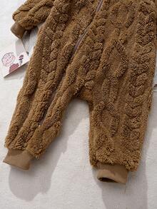 Cozy Pixies 男婴保暖连帽长袖连体衣 - 棕色 - 查看 7