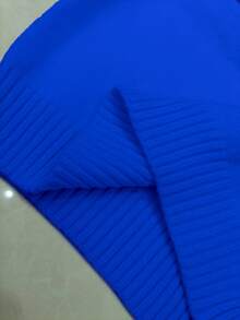 Franclia 女士纯色针织长袖休闲时尚拼布毛领毛衣 - 藍色 - 查看 7