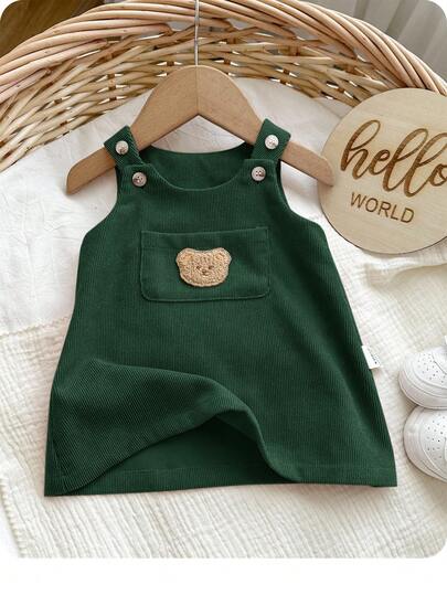 SHEIN Vestido de tirantes de pana rosa lindo para bebé recién nacida, versátil para otoño/invierno