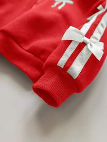 SHEIN Babygirl Cute Versatile Gray Bow Collar Sweatshirt Set, Autumn/Winter - Red - View 6