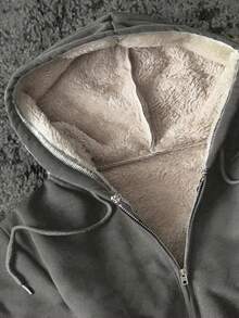 INAWLY New Solid Color Zipper Hooded Casual Women Jacket Sweatshirt - Grey - View 3