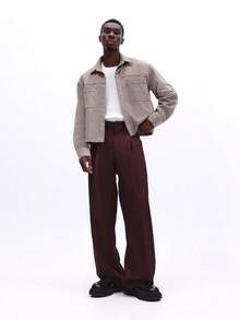 SUMWON Wide Leg Pleated Pants With High Waist Tailored Trousers For Fall Winter - Burgundy - View 3
