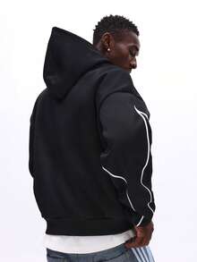 SUMWON Full Zip Hoodie With Contrast Piping And Embroidered Logo For Casual Streetwear Plain - Black - View 5