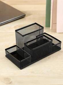 1 Packs Desk Organizer Desktop Mesh Pen Pencil Holder Caddy With 4 Compartments, Office Home School Classroom Accessories Cool Supplies Black - 1 Four-compartment Pen Holder Black - View 6