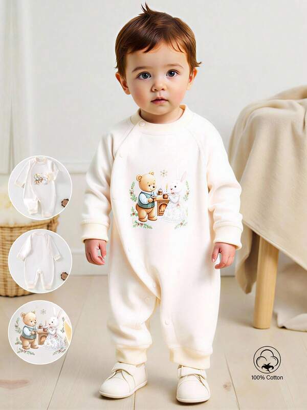 1 pieza Pelele/Mono de bebé/niña blanco, de manga larga, de algodón, de estilo minimalista, adecuado para fiestas de Navidad, otoño/invierno