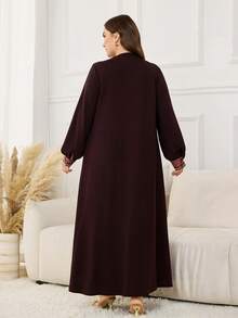 Lacomfia Damen Rundhals Langarm Locker Plissee Lässig Retro Muster Patchwork Komfortable Herbst/Winter Große Größen Kleid