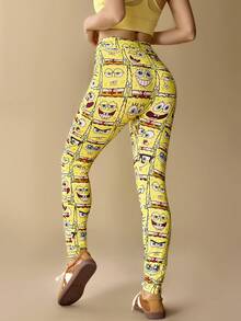 SpongeBob SquarePants | SHEIN Women's Funny & Cute All-Over Print High Waist Leggings