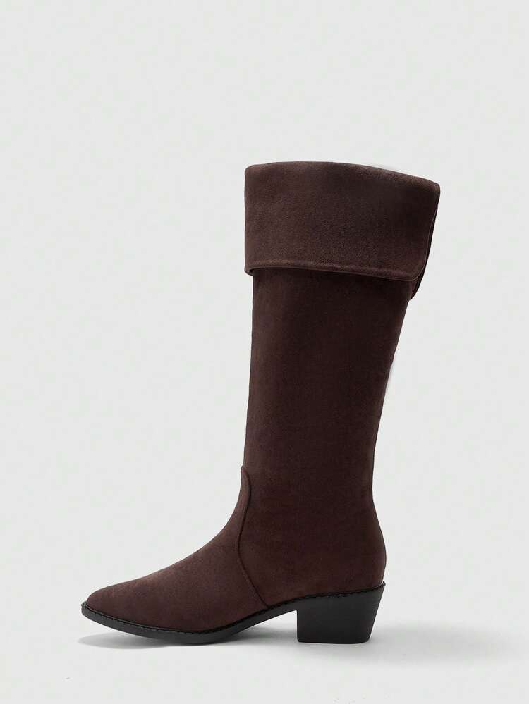 CUCCOO BIZCHIC Women's Pointed Toe Chunky Heel Vintage Elegant Suede Knee-High Boots, Brown, Suitable For Everyday, Commute, Afternoon Tea, Halloween, Christmas