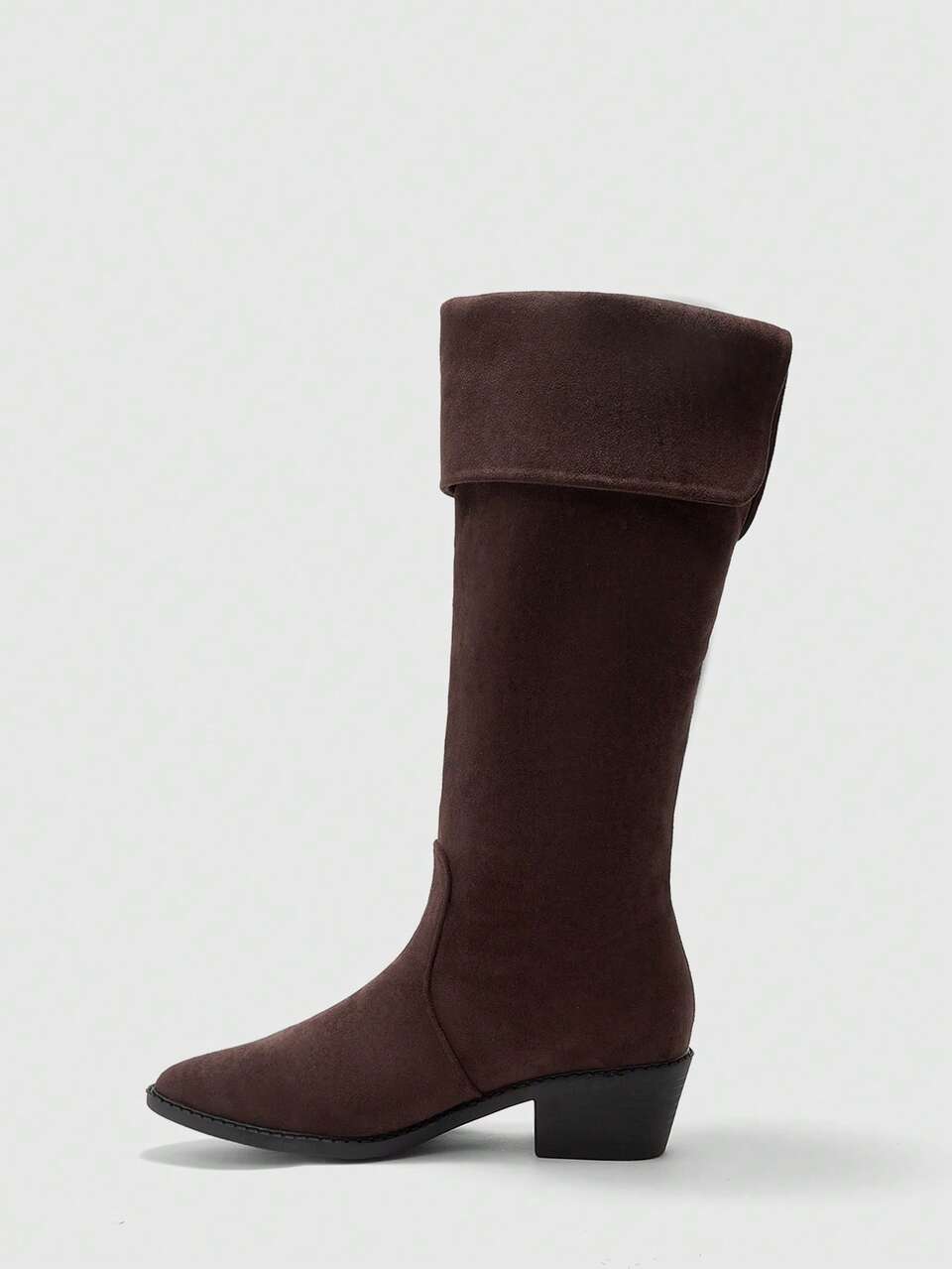 CUCCOO BIZCHIC Women's Pointed Toe Chunky Heel Vintage Elegant Suede Knee-High Boots, Brown, Suitable For Everyday, Commute, Afternoon Tea, Halloween, Christmas