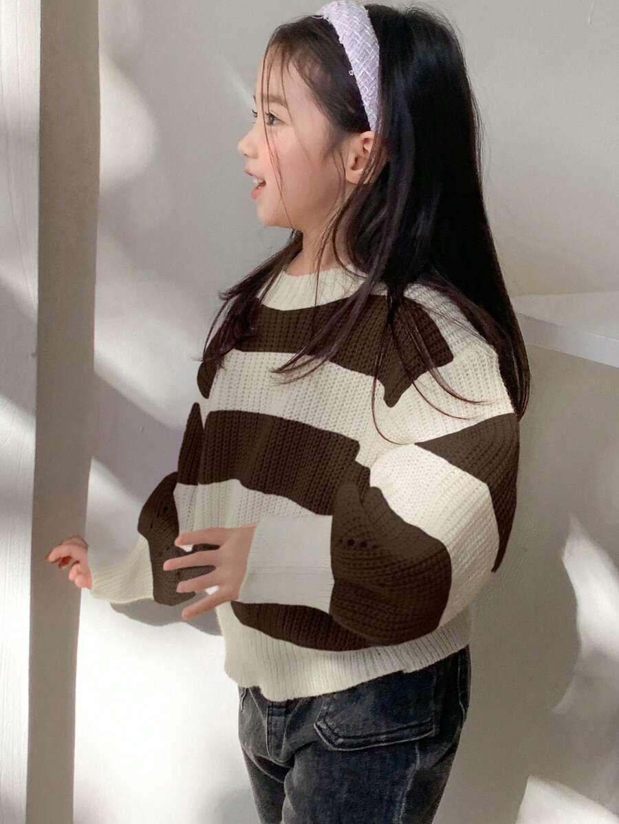 Dazy Kids Suéter a rayas para niñas - Marrón - Ver 1