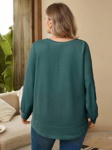 EMERY ROSE 秋冬大码休闲纯色圆领运动衫 - 綠色 - 查看 2